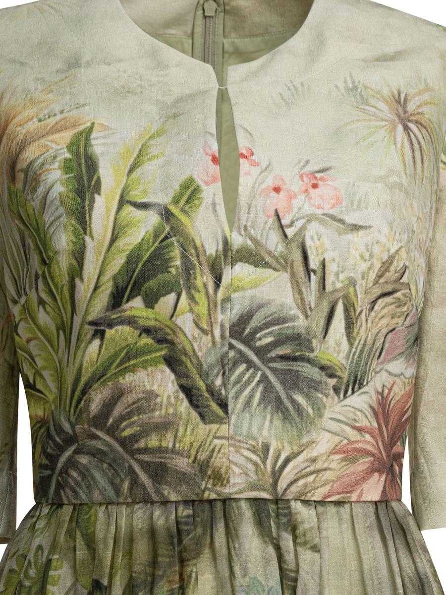 Elie Saab Mönstrad Linne- Och Sidenklänning i Midi-Stil Oasis Ii38 Linne