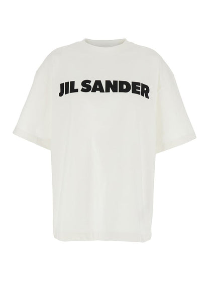 Vit rundhalsad t-shirt med logotyp framtill i bomull för kvinnor