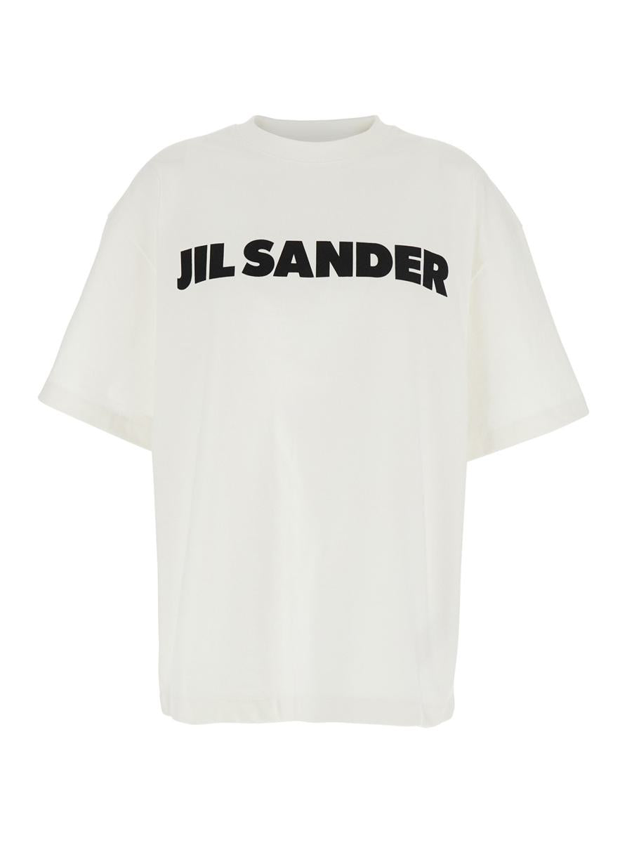 Vit rundhalsad t-shirt med logotyp framtill i bomull för kvinnor