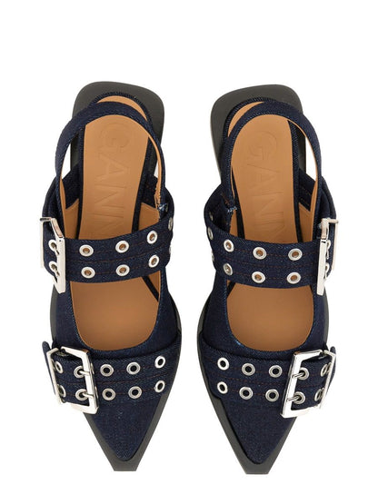Ganni Denim Slingback Ballerinaskor