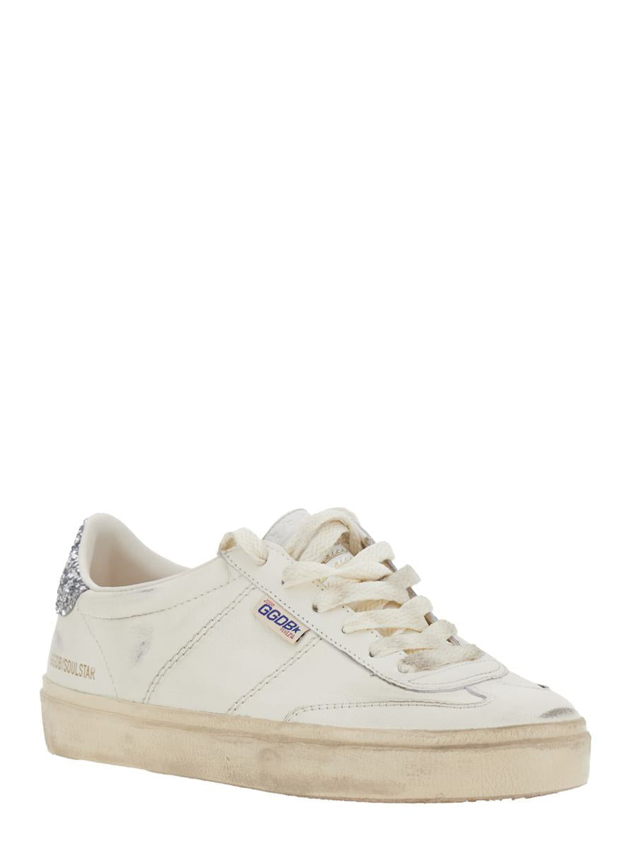'Soul-Star' Vita Låga Sneakers Med Glittrig Klack Och Logotypbokstäver I Läder Dam