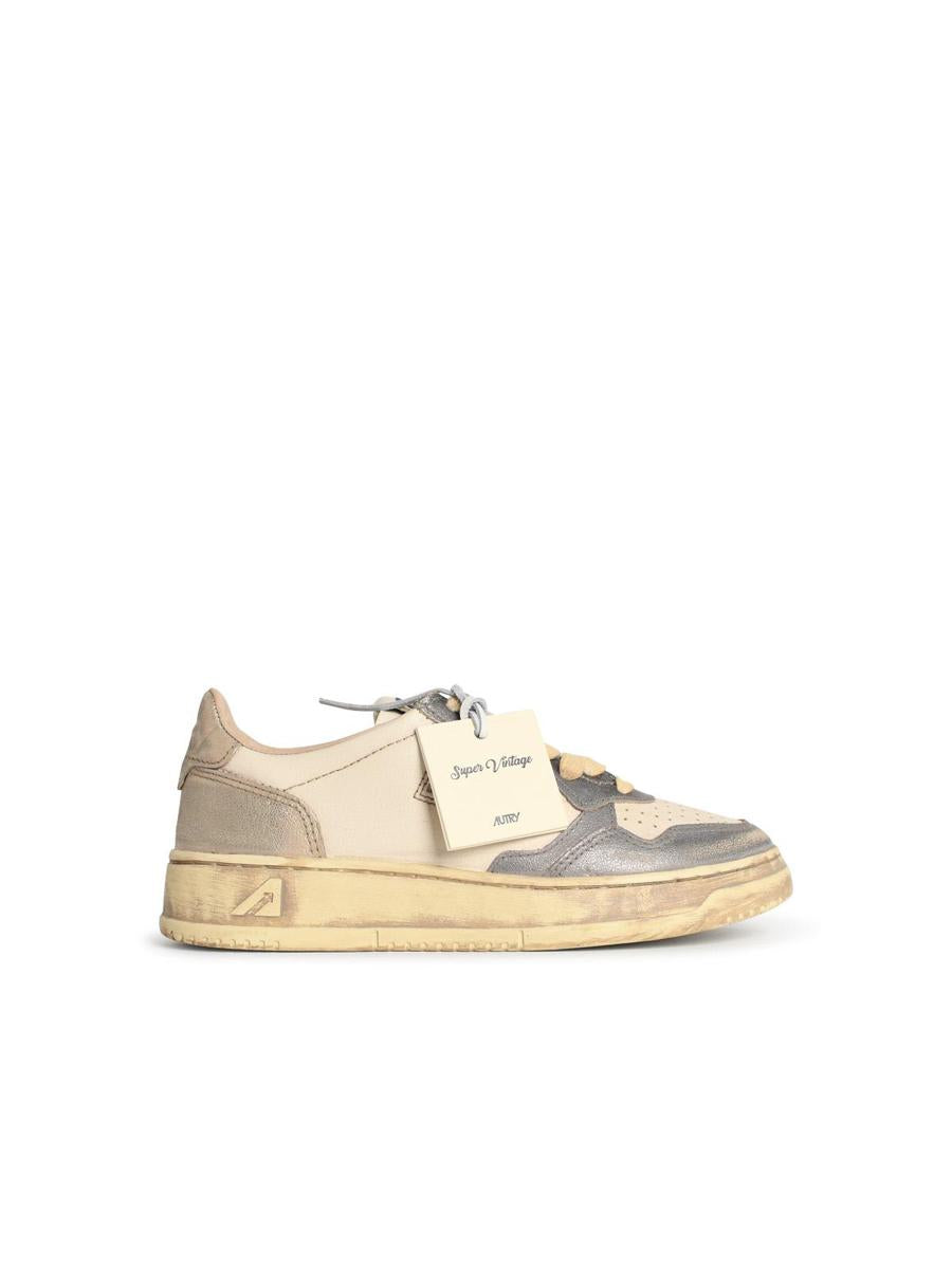Autry 'Super Vintage' Silver- och platinafärgade lädersneakers