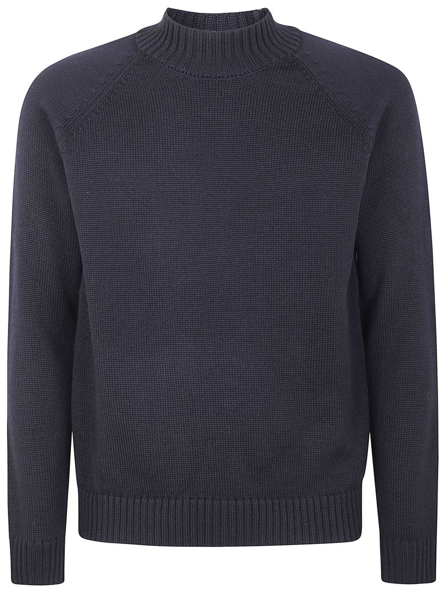 Zanone Slätstickad Slim Fit Raglanärmad Tröja med Häftig Halsringning
