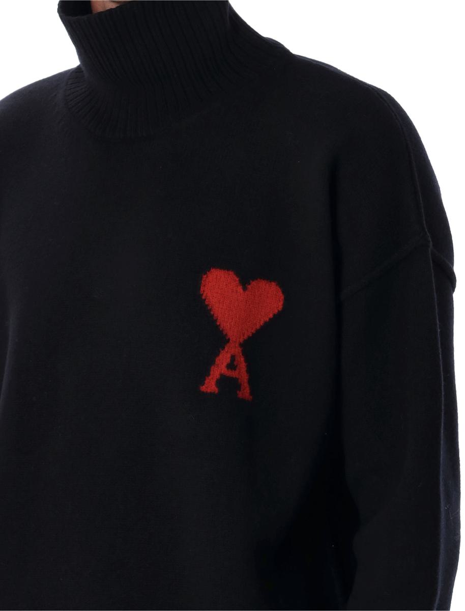 AMI Paris Black Wool De Coeur Turtleneck