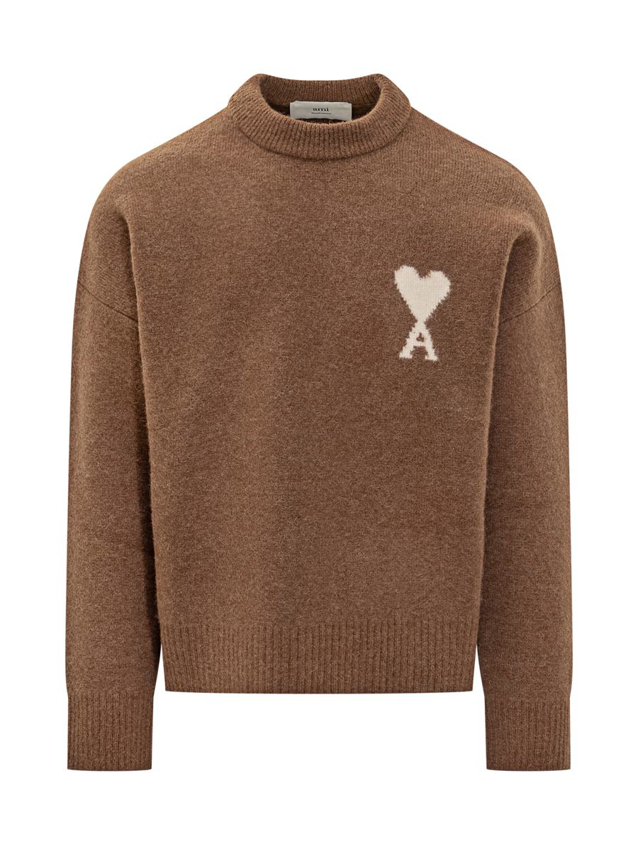 AMI Paris Ulltröja med rund hals och logotyp Ami Alexandre Mattiussi