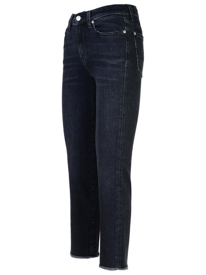 7 For All Mankind 'Raka korta' svarta bomullsjeans