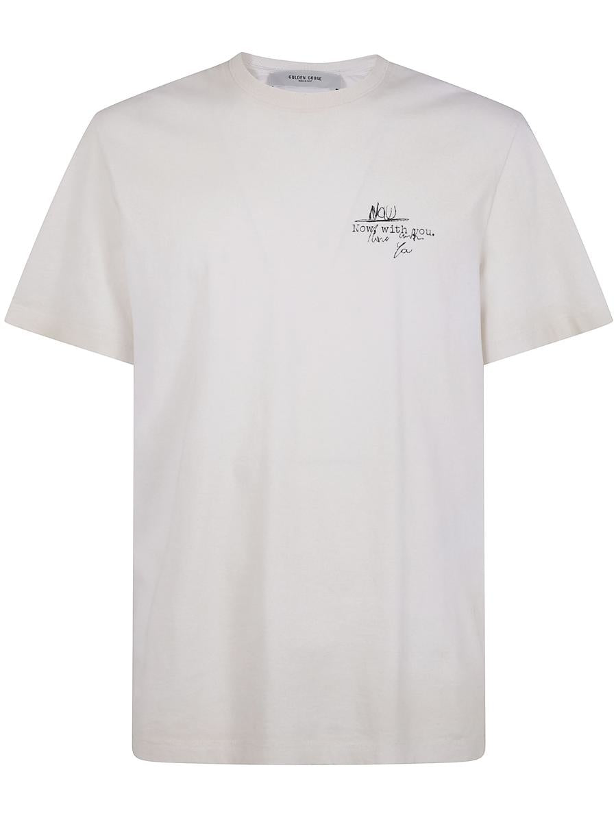 Golden Goose "Journey" Herr T-shirt Regular Gauze Bomullsjersey Vintagebehandling Med Mönstrade Kläder
