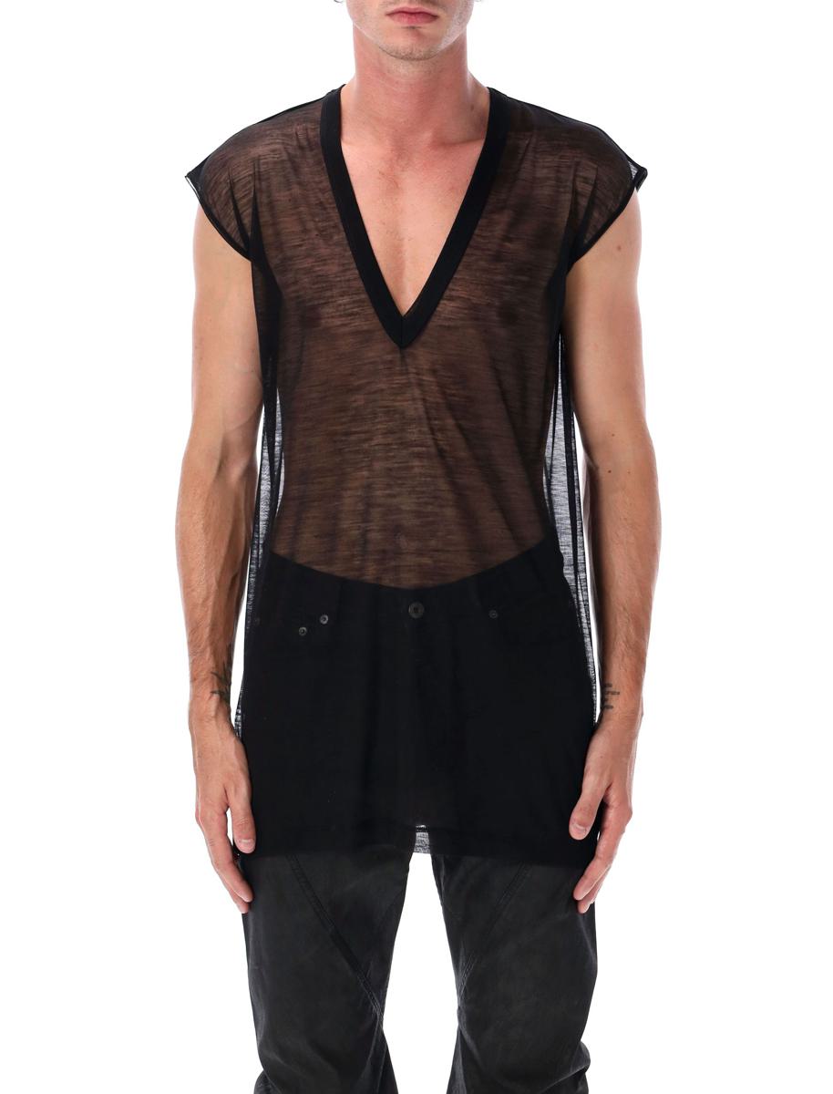 Rick Owens svart linne i ull med djup V-ringning