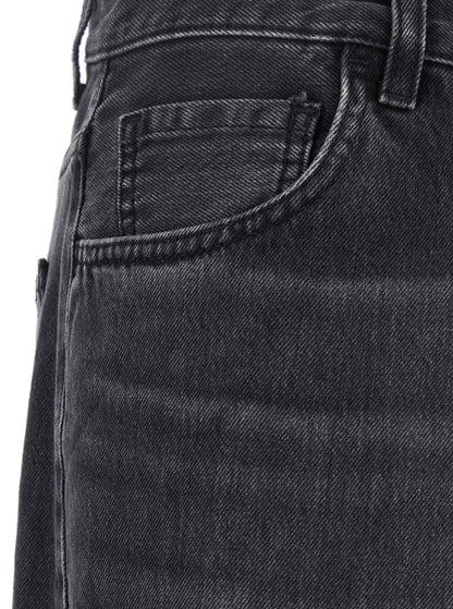 Svarta jeans med veck fram och logotypmärke bak i bomull för kvinnor