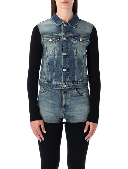 Coperni Hybrid Rib Knit And Denim Trompe-L'Œil Jacka