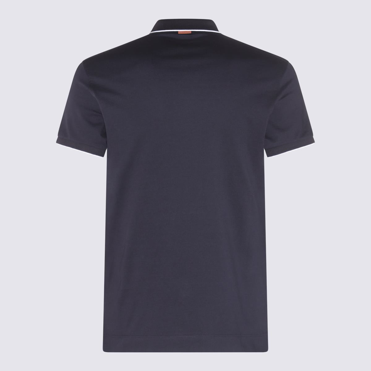 Zegna marinblå och vit bomullspolotröja