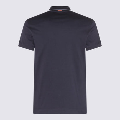 Zegna marinblå och vit bomullspolotröja