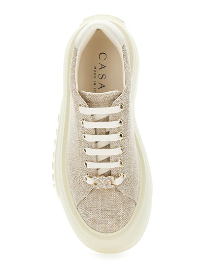 'Nexus Jutalux' Beige Sneakers Med Grov Oversize Sula Och Logotyp I Läder- Och Tygblandning Dam