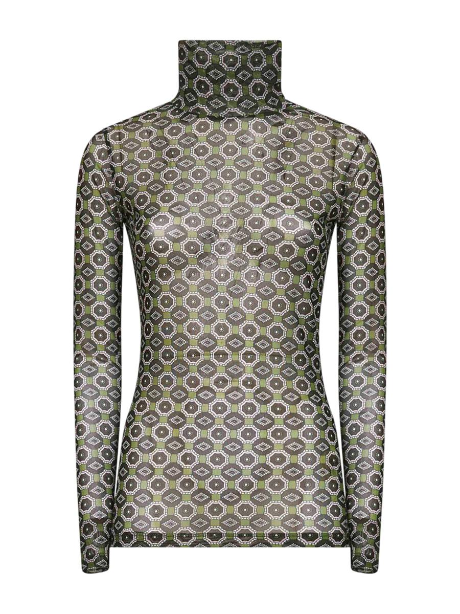 Dries Van Noten Mesh-topp med grönt mini slipstryck