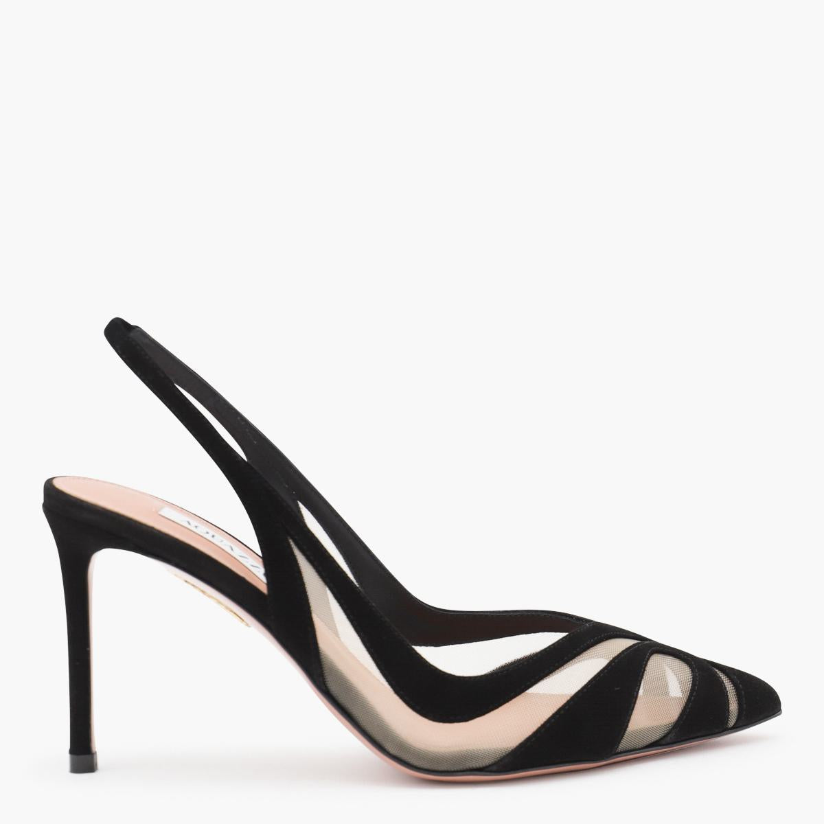 Aquazzura svarta läderpumps Lune Sling 85