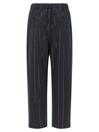 Brunello Cucinelli 'Dazzling Chalk Randig Broderi' Joggingbyxor