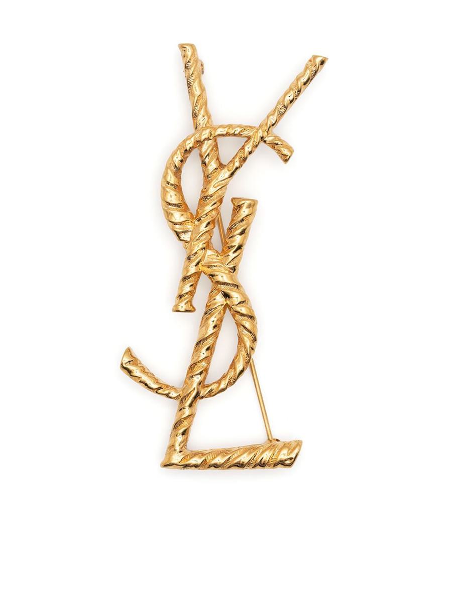 Saint Laurent Cassandre Twisted Randig Metallbrosch Accessoarer