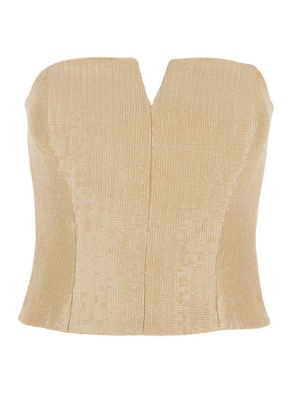 Beige Bustier-topp med paljettmönster i tyg för kvinna