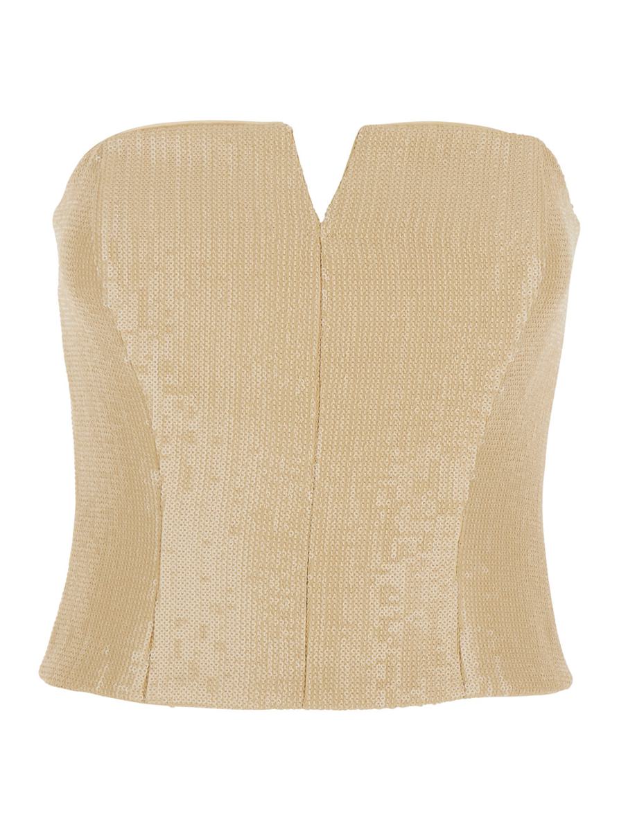 Beige Bustier-topp med paljettmönster i tyg för kvinna