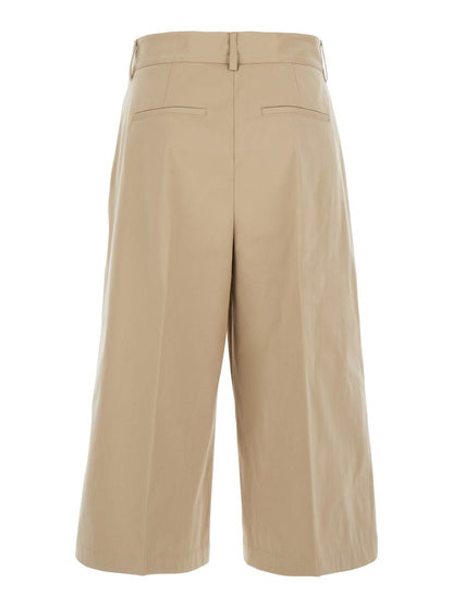 Beige vida bermudashorts med bälteshällor och bakfickor i bomull för kvinnor