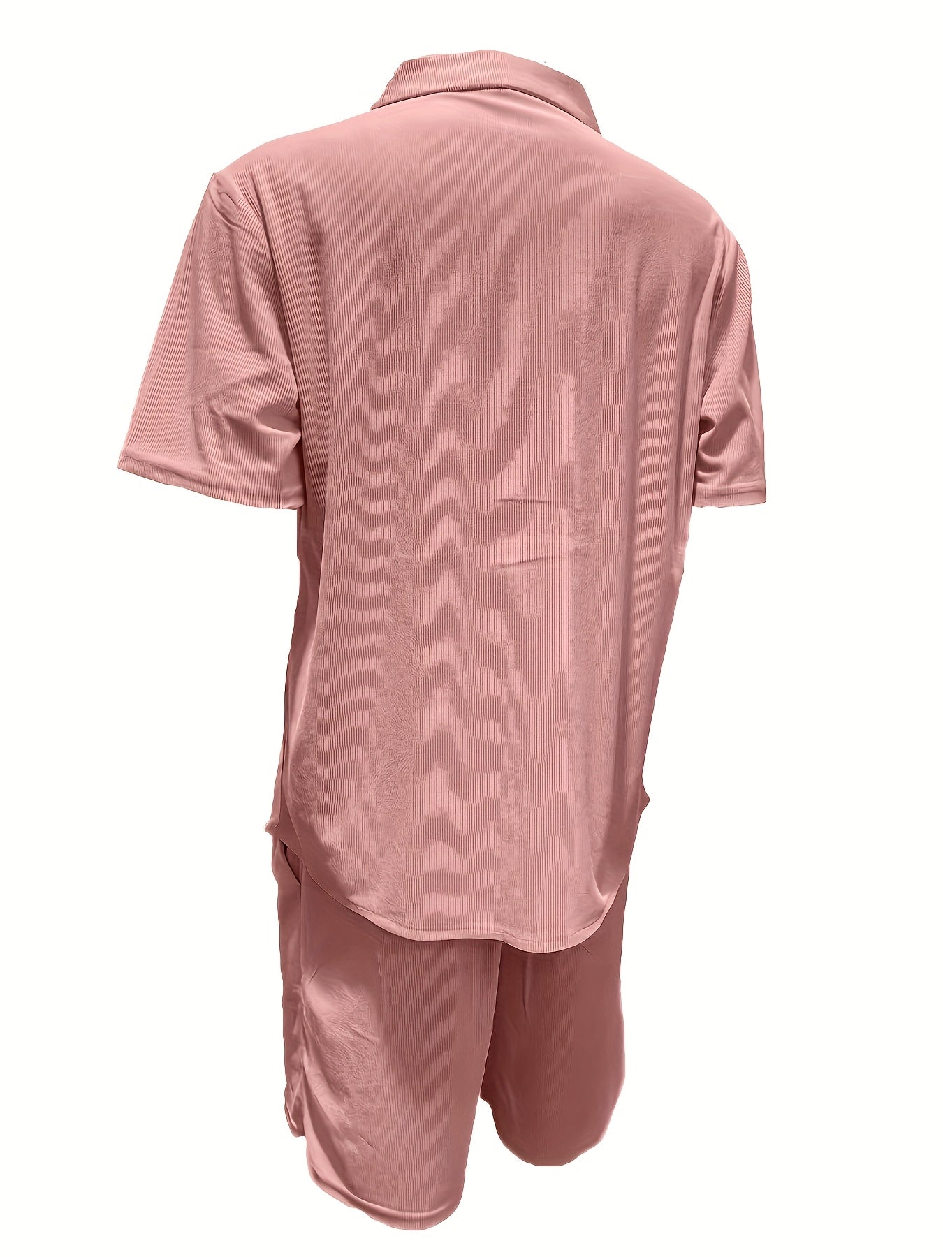 2 Peças Conjunto Casual Masculino de Verão, Camisa Manga Curta com Calça de Cordão och Tecido Não Elástico, Corte Regular för Uso Diário e Praia, Cor Sólida