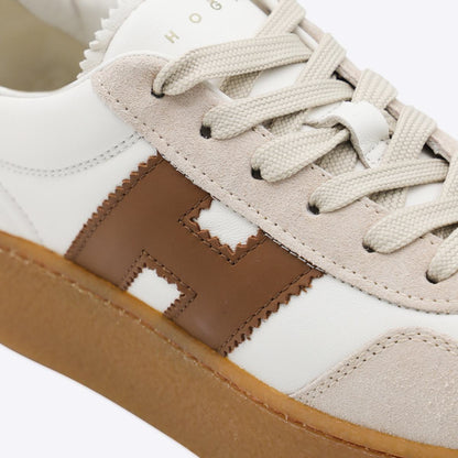 Hogan vita och bruna lädersneakers