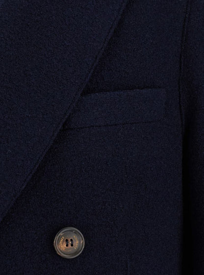 Blå dubbelknäppt kappa med Peak Revers i Fabric Man
