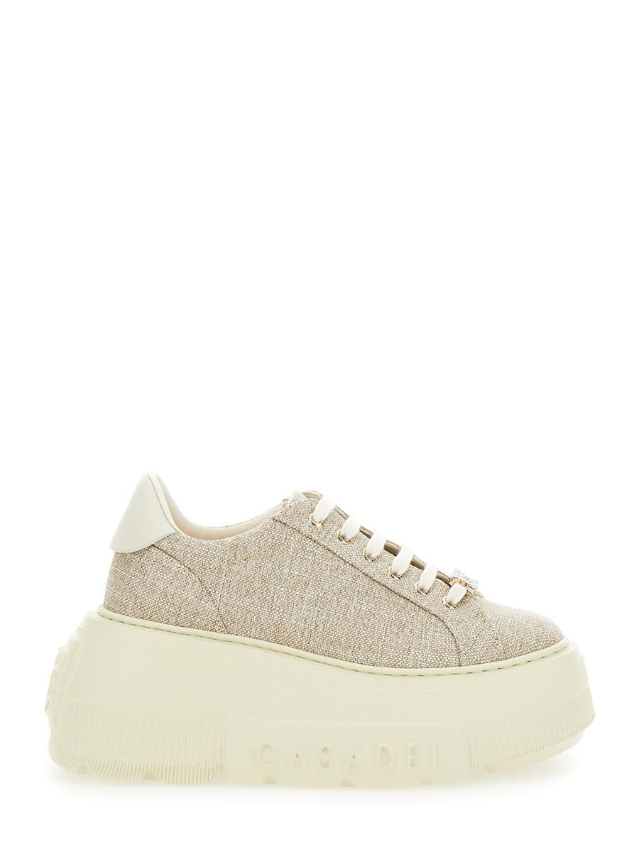 'Nexus Jutalux' Beige Sneakers Med Grov Oversize Sula Och Logotyp I Läder- Och Tygblandning Dam