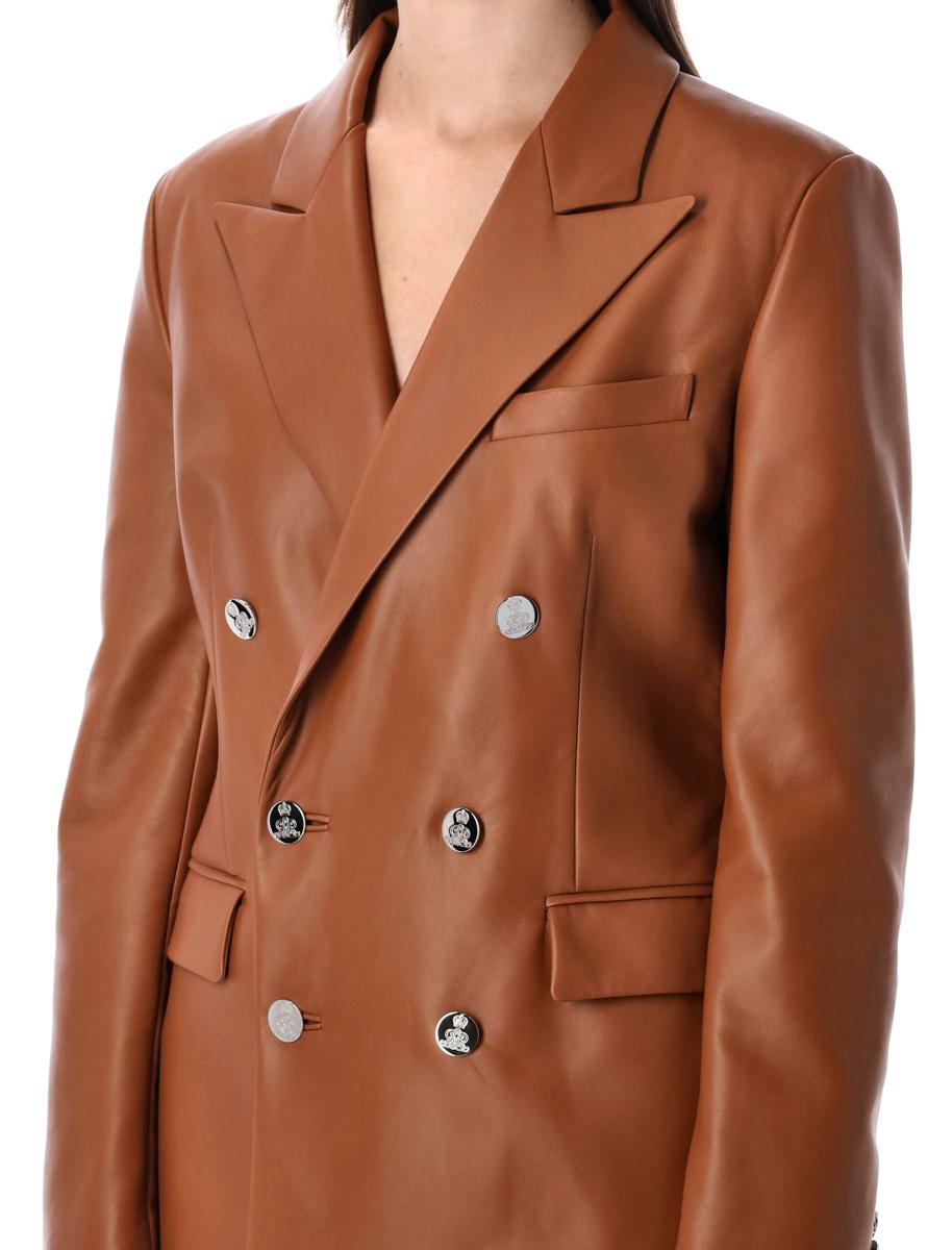 Ralph Lauren Brun Läderkavaj med Dubbelknäppning