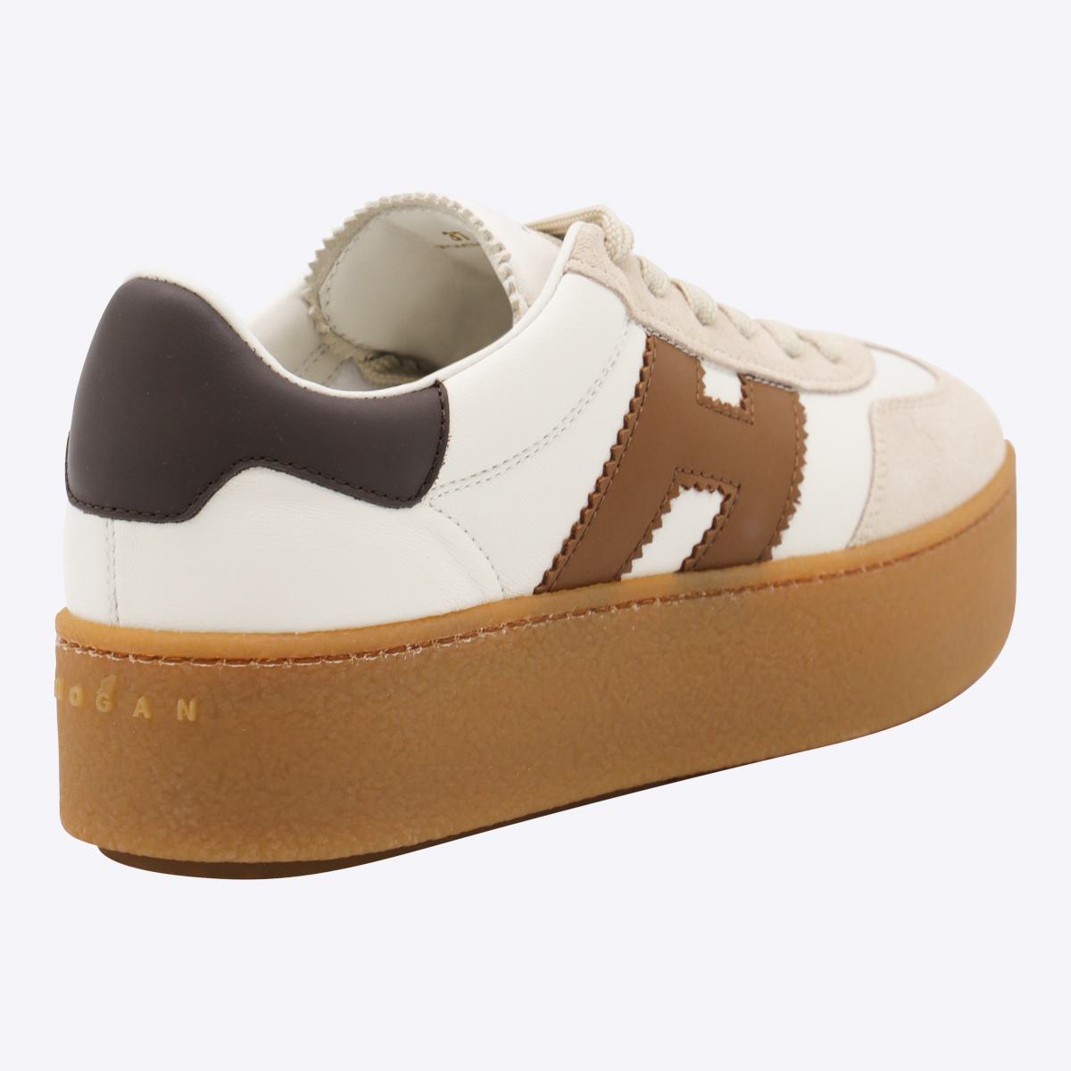 Hogan vita och bruna lädersneakers