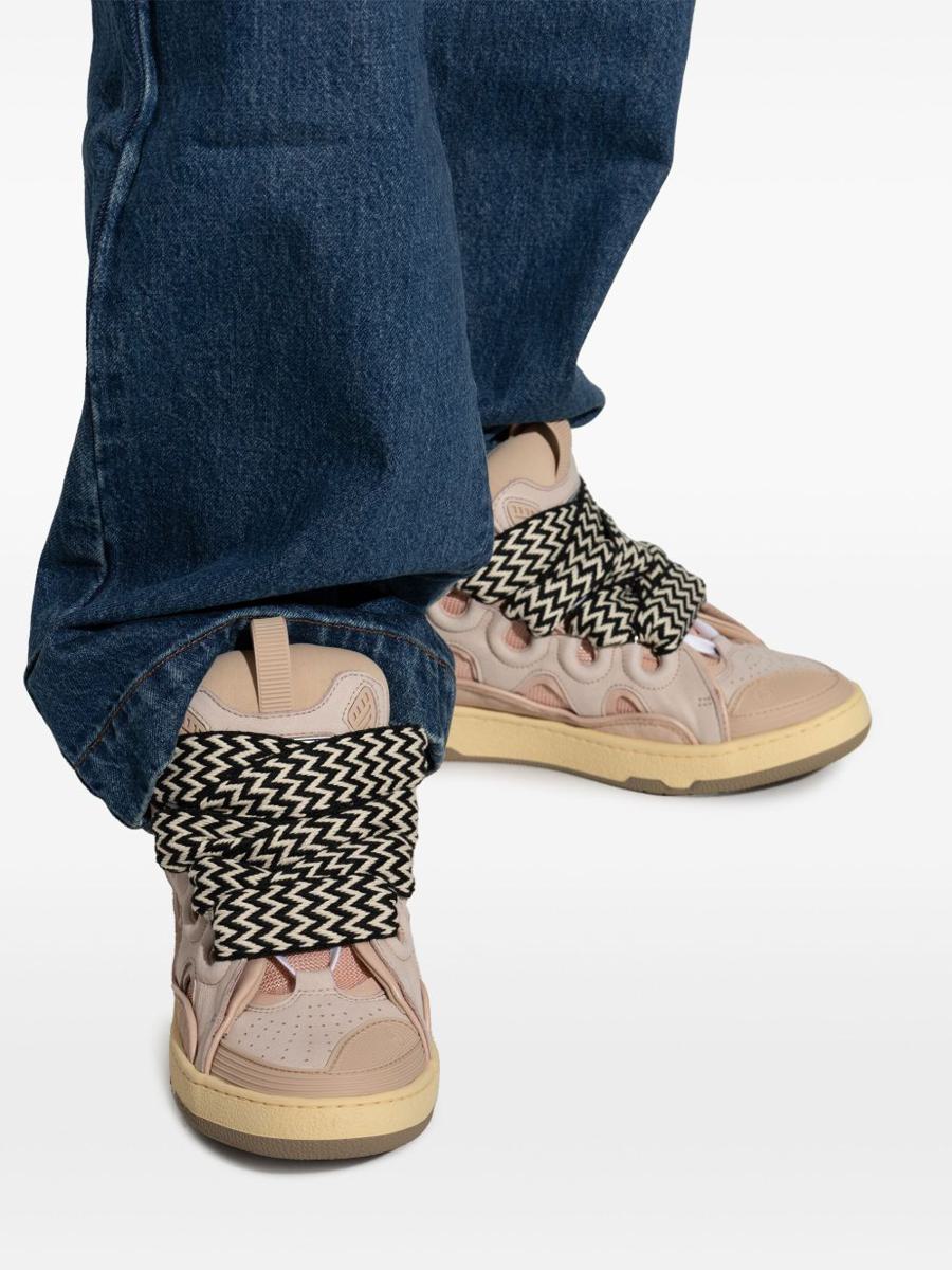 Lanvin – Grå sneakers i kalvskinn med flerfärgade snören