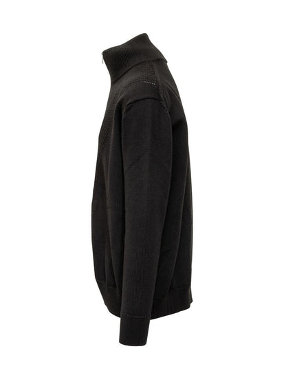Jil Sander Svart Kofta I Teknisk Stickad Jil Sander