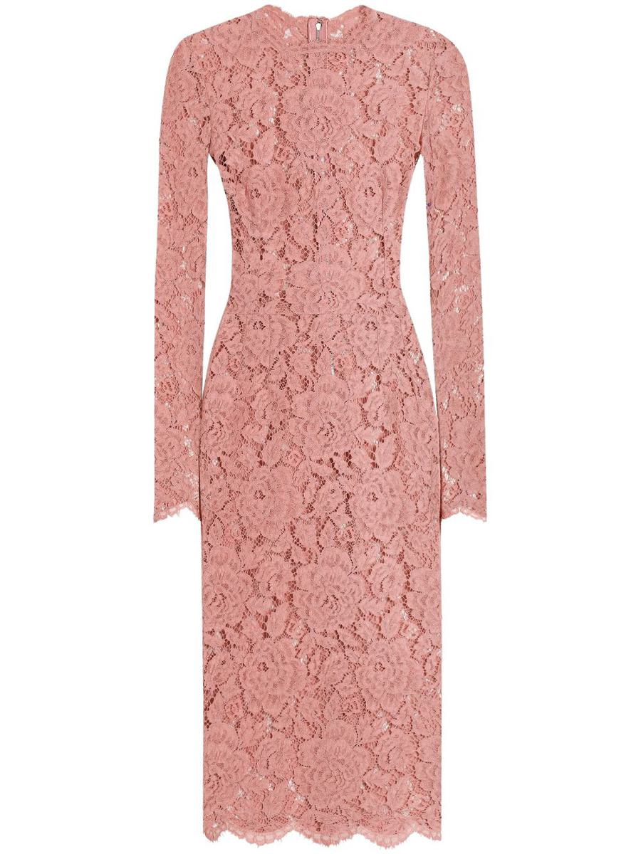 Dolce &amp; Gabbana Åtsittande Halvtransparent Rosa Spetsklänning
