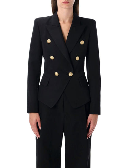 Balmain Svart Grain De Poudre Skräddarsydd Kavaj med 6 Knappar