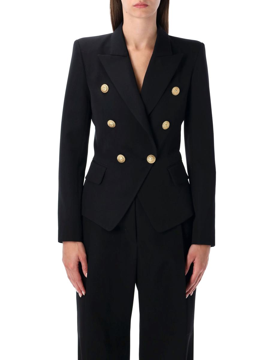 Balmain Svart Grain De Poudre Skräddarsydd Kavaj med 6 Knappar