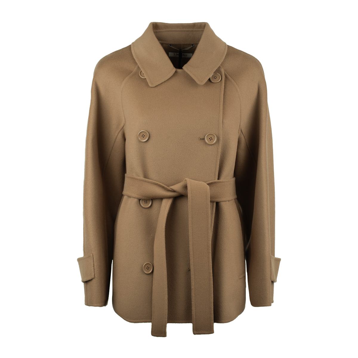 Max Mara kort kamelfärgad trenchcoat i dubbel ull