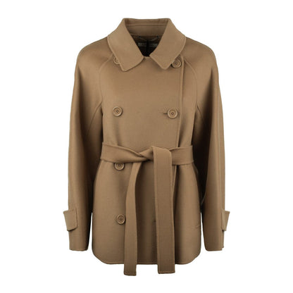 Max Mara kort kamelfärgad trenchcoat i dubbel ull