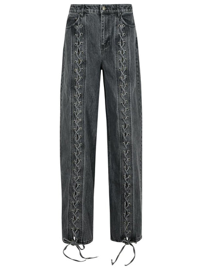 Rotate Birger Christensen Svarta Bomullsjeans Med Snören