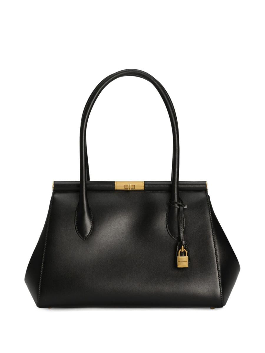 Dolce &amp; Gabbana svart läderväska med guldberlock