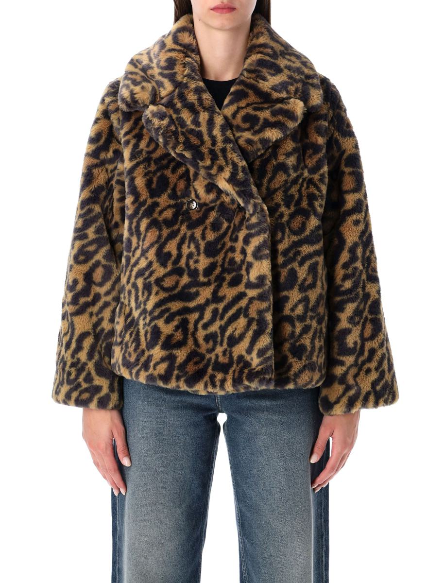 APC Leopardmönstrad Johanna-kappa i fuskpäls