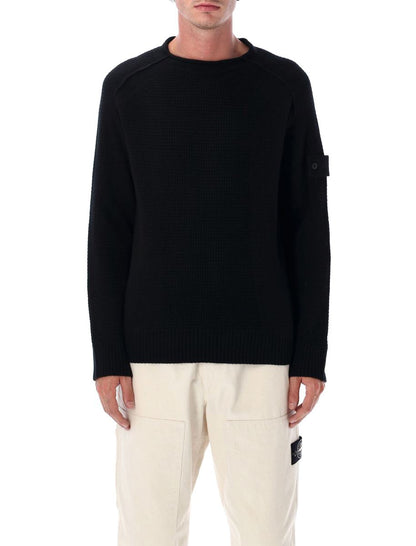 Stone Island svart ulltröja med fiskarribbor