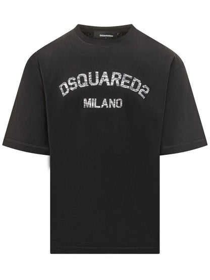 DSQUARED2 Svart bomulls-T-shirt med logotyp Dsquared2 Milano