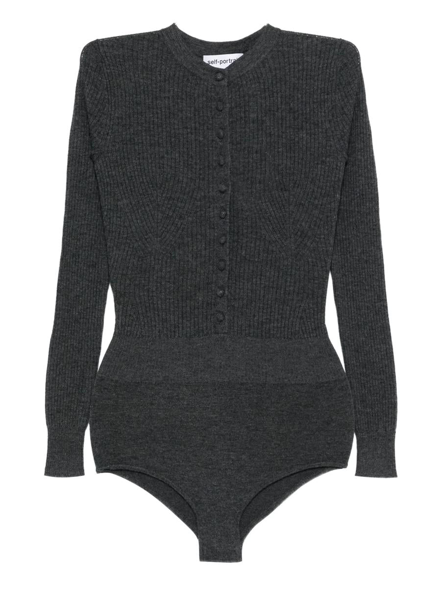 Självporträtt Grå Ull Stickad Playsuit Kläder