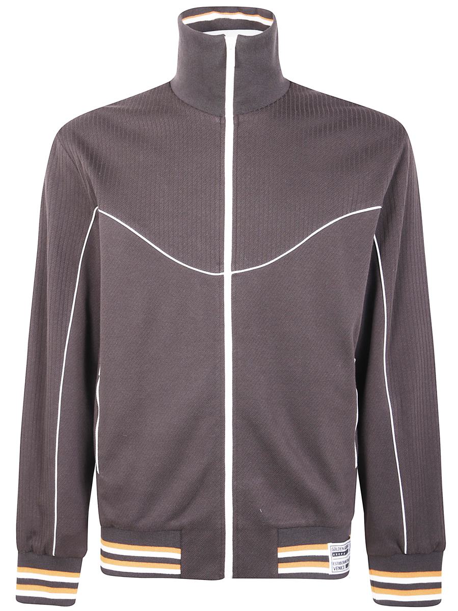 Golden Goose "Journey" Unisex Träningsjacka med Dragkedja i Blandad Bomull, Ribbad Jersey Med Passepartout Och Etikett Kläder