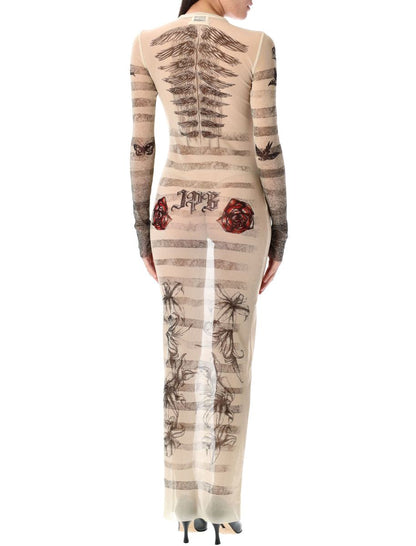 Jean Paul Gaultier Mesh Tatoo Mariner Lång Klänning
