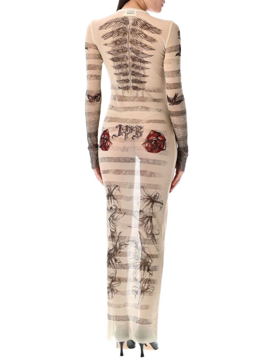 Jean Paul Gaultier Mesh Tatoo Mariner Lång Klänning