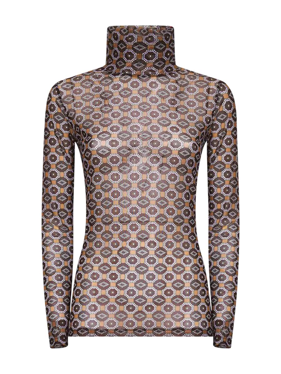 Dries Van Noten Mesh-topp med brunt mini slipstryck