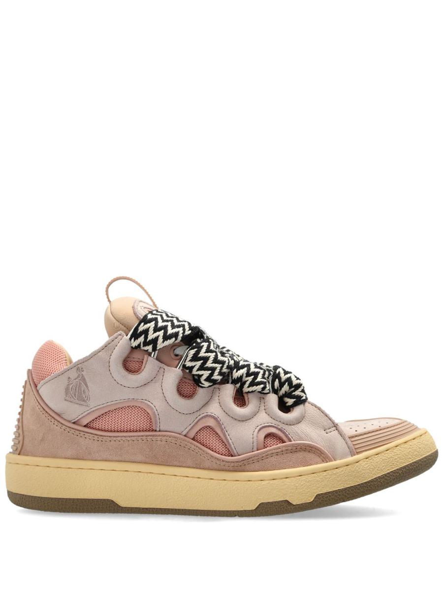 Lanvin – Grå sneakers i kalvskinn med flerfärgade snören