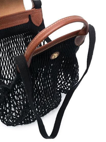 'Le Pliage Filet' svart handväska med graverad logotyp i mesh-tyg för kvinnor