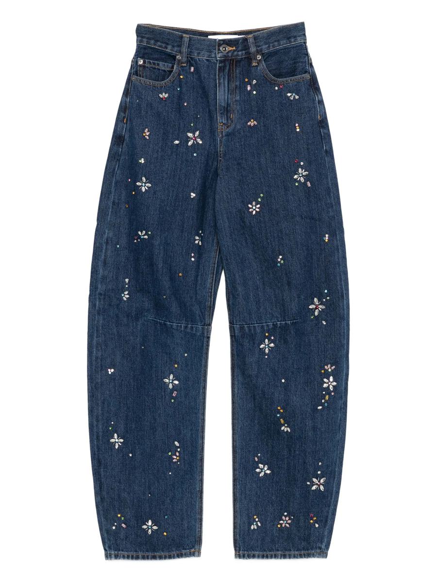 Självporträtt Blå Utsmyckade Jeans med Tunn Ben